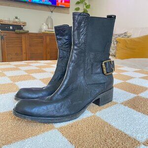 SAM EDELMAN BLACK LEATHER COMBAT BOOTS BUCKLE SIZE 8